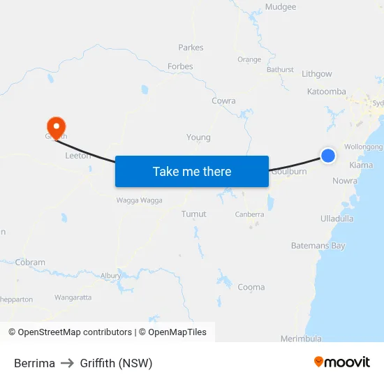 Berrima to Griffith (NSW) map