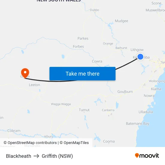 Blackheath to Griffith (NSW) map