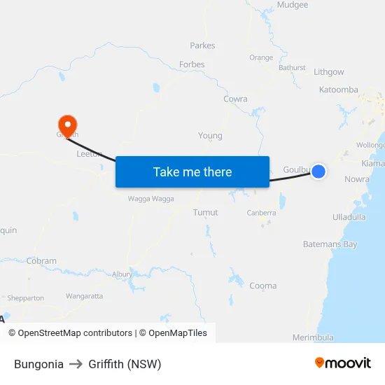 Bungonia to Griffith (NSW) map