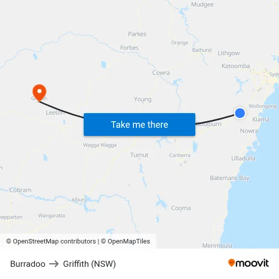 Burradoo to Griffith (NSW) map