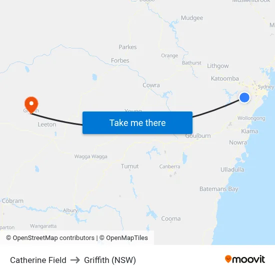 Catherine Field to Griffith (NSW) map