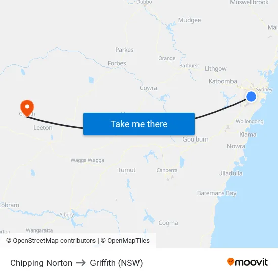 Chipping Norton to Griffith (NSW) map
