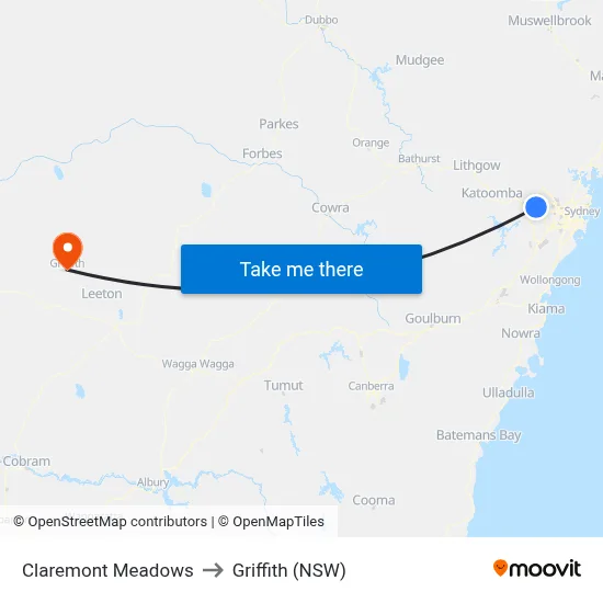 Claremont Meadows to Griffith (NSW) map