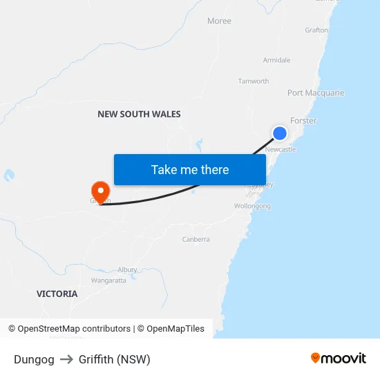 Dungog to Griffith (NSW) map