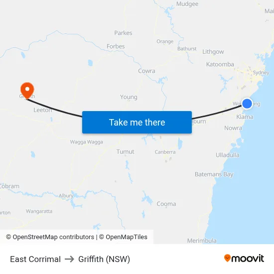 East Corrimal to Griffith (NSW) map