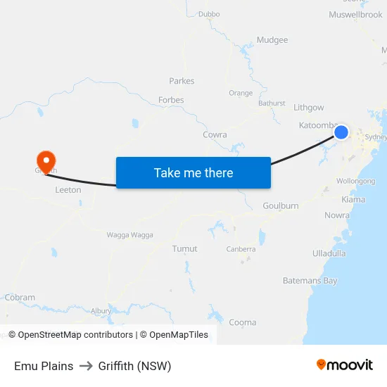 Emu Plains to Griffith (NSW) map