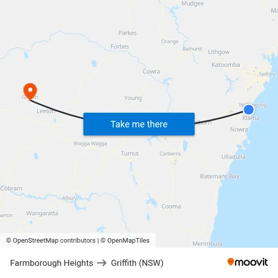 Farmborough Heights to Griffith (NSW) map