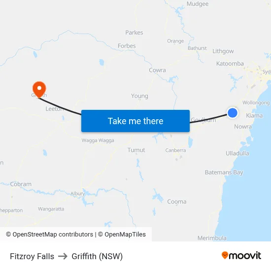 Fitzroy Falls to Griffith (NSW) map