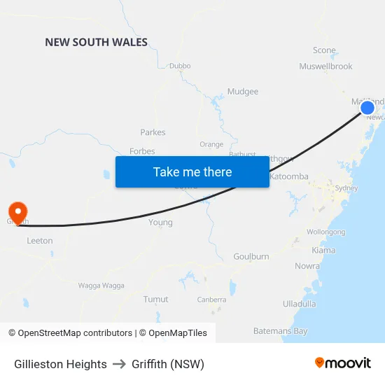 Gillieston Heights to Griffith (NSW) map