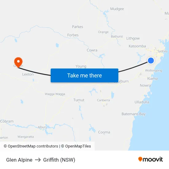 Glen Alpine to Griffith (NSW) map