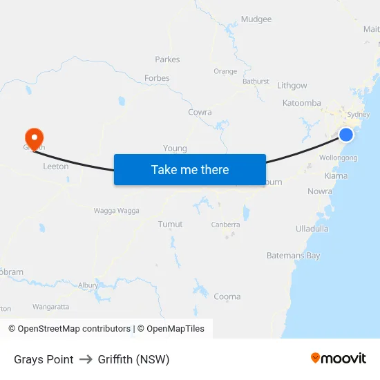 Grays Point to Griffith (NSW) map
