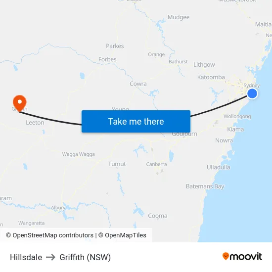 Hillsdale to Griffith (NSW) map