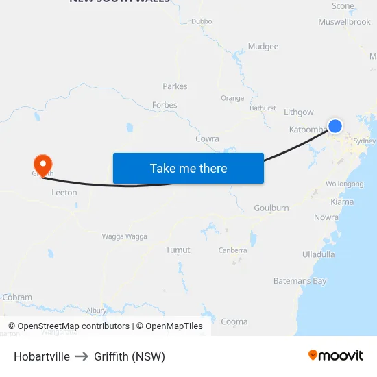 Hobartville to Griffith (NSW) map