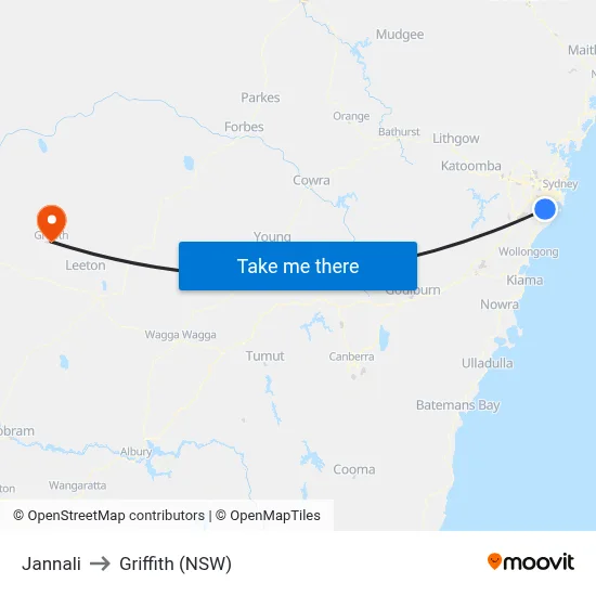 Jannali to Griffith (NSW) map