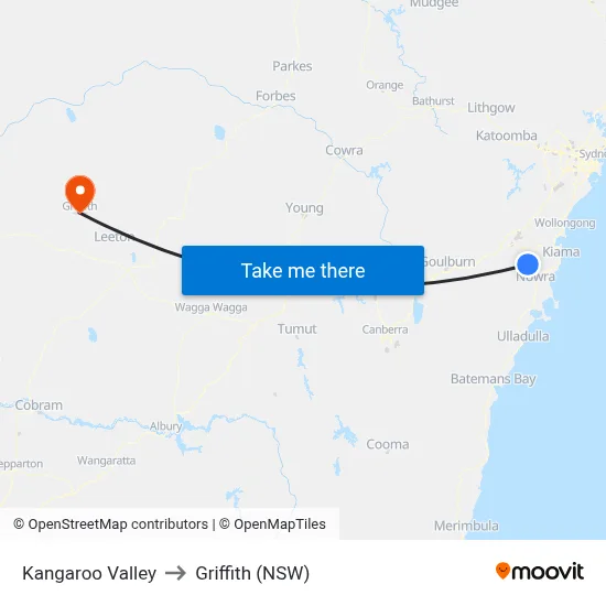 Kangaroo Valley to Griffith (NSW) map