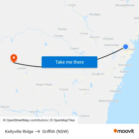 Kellyville Ridge to Griffith (NSW) map