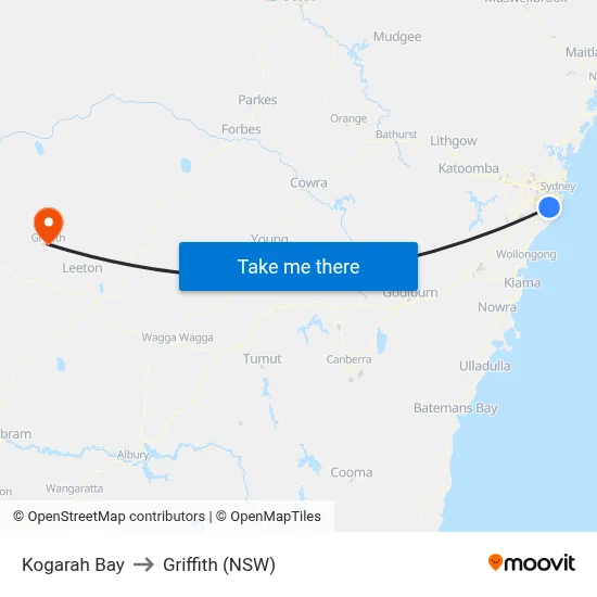 Kogarah Bay to Griffith (NSW) map