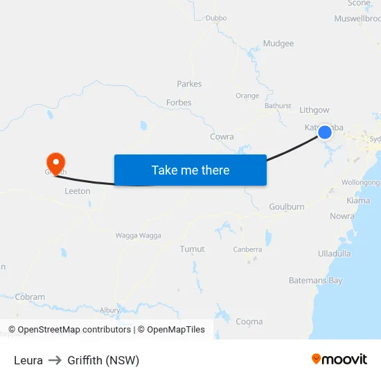 Leura to Griffith (NSW) map