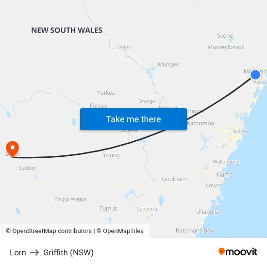 Lorn to Griffith (NSW) map