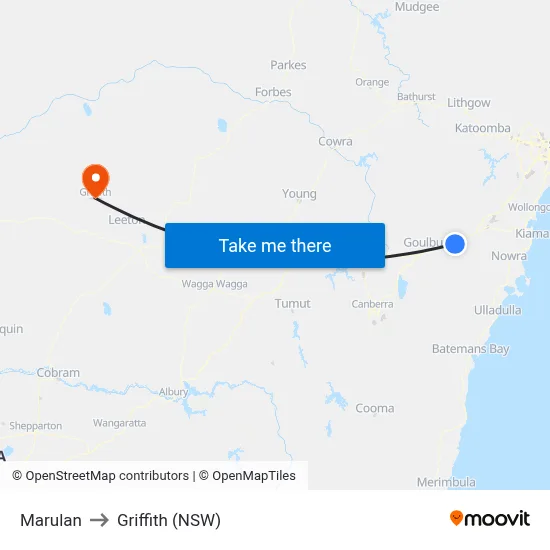 Marulan to Griffith (NSW) map