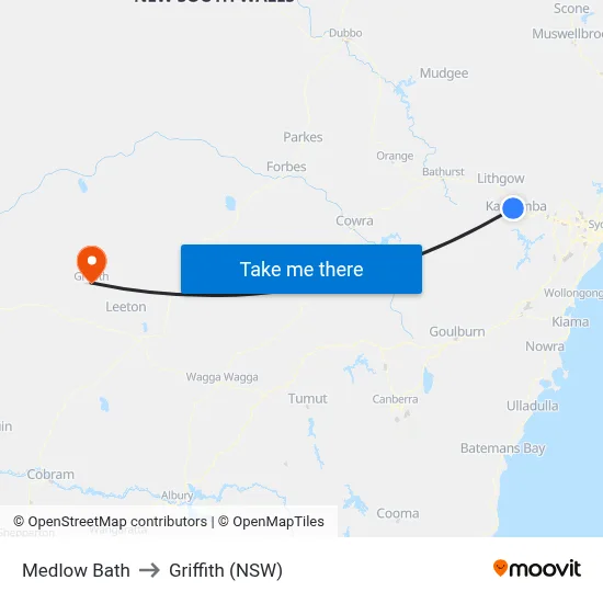 Medlow Bath to Griffith (NSW) map