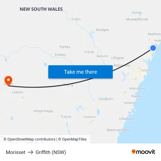 Morisset to Griffith (NSW) map
