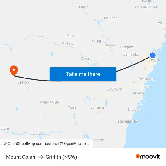 Mount Colah to Griffith (NSW) map