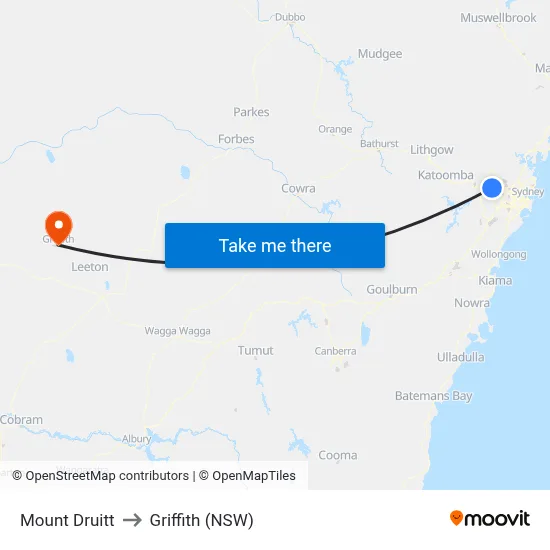 Mount Druitt to Griffith (NSW) map