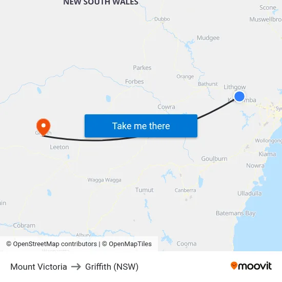 Mount Victoria to Griffith (NSW) map