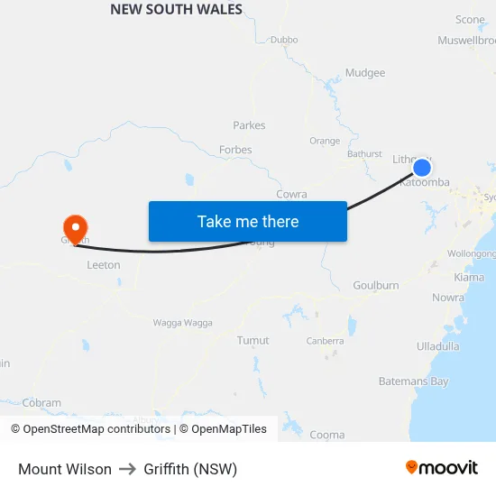 Mount Wilson to Griffith (NSW) map
