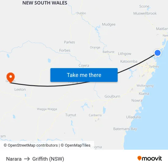 Narara to Griffith (NSW) map