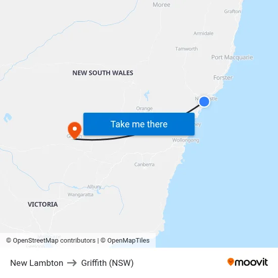 New Lambton to Griffith (NSW) map