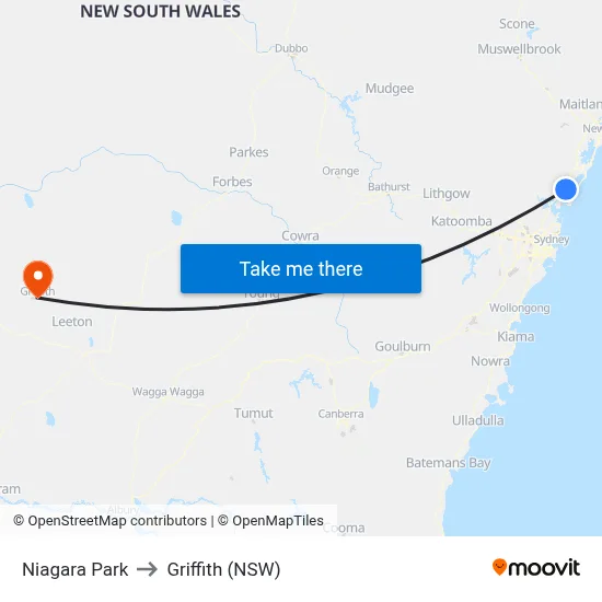 Niagara Park to Griffith (NSW) map