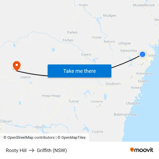 Rooty Hill to Griffith (NSW) map