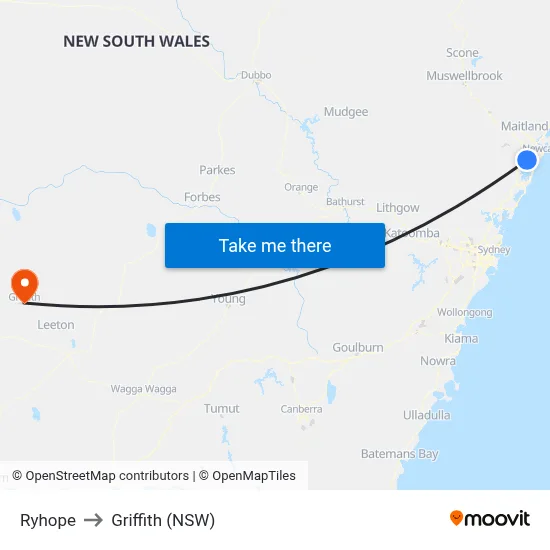 Ryhope to Griffith (NSW) map