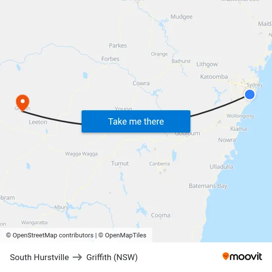 South Hurstville to Griffith (NSW) map