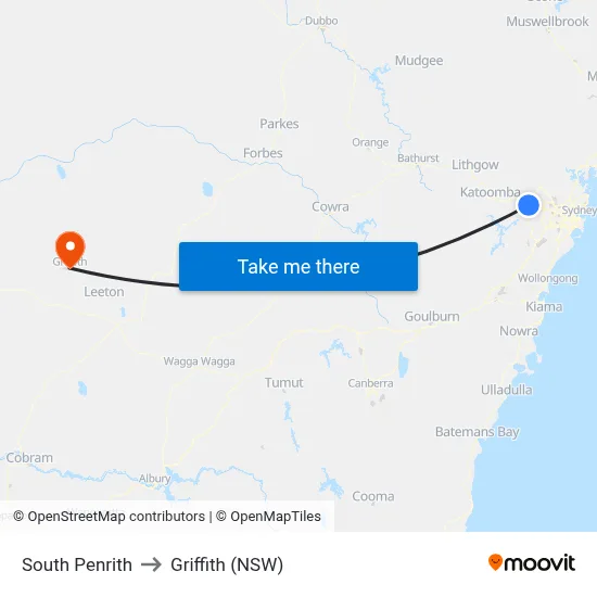 South Penrith to Griffith (NSW) map