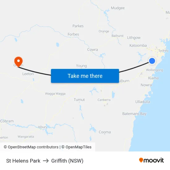 St Helens Park to Griffith (NSW) map