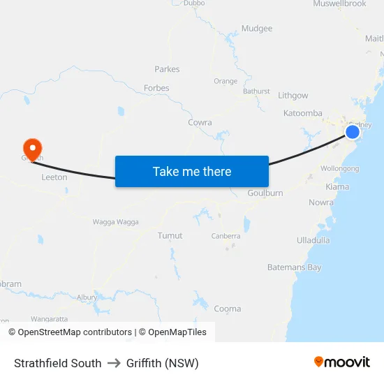 Strathfield South to Griffith (NSW) map