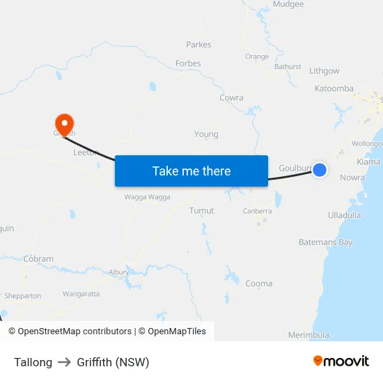 Tallong to Griffith (NSW) map