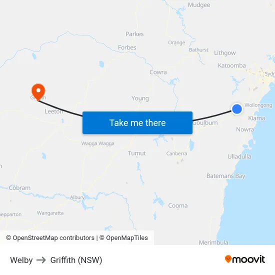 Welby to Griffith (NSW) map