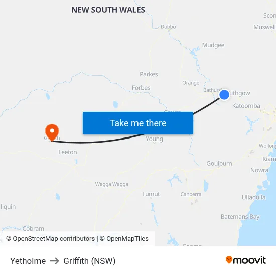 Yetholme to Griffith (NSW) map