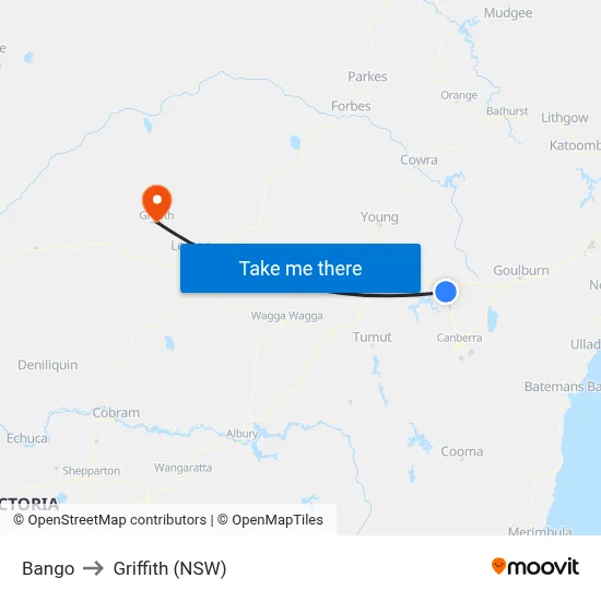 Bango to Griffith (NSW) map