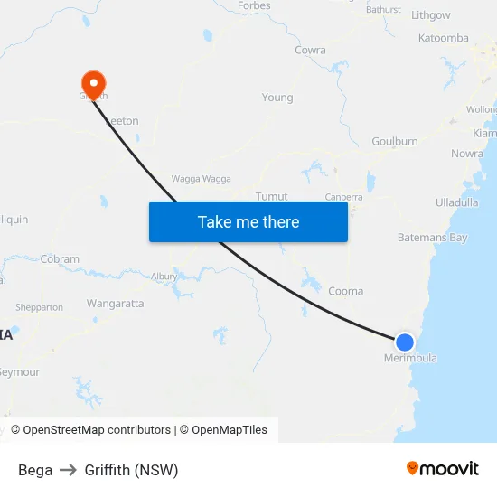 Bega to Griffith (NSW) map