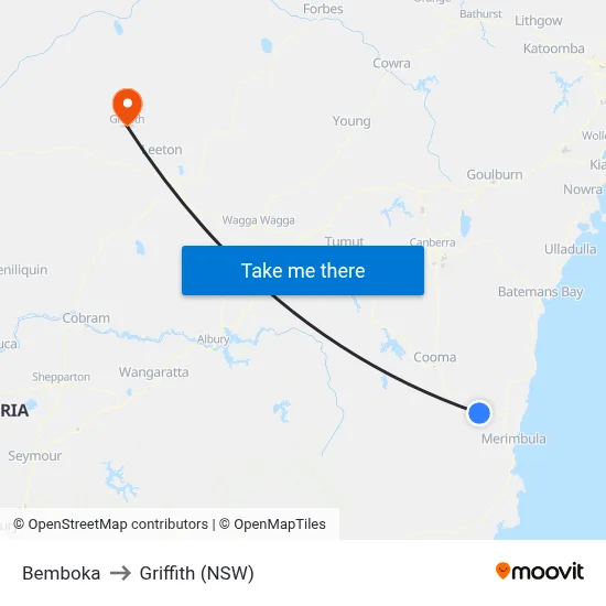 Bemboka to Griffith (NSW) map