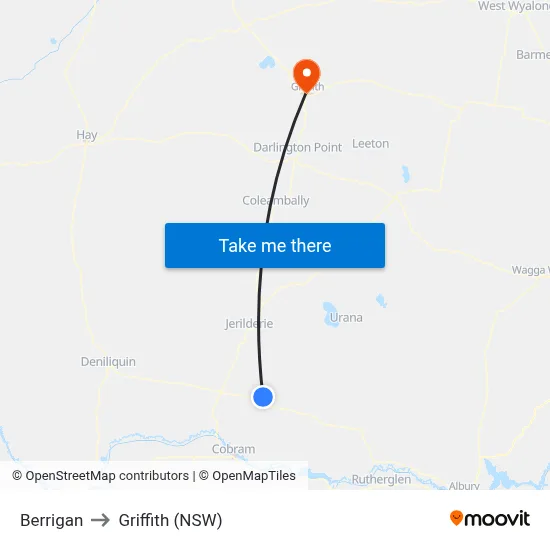 Berrigan to Griffith (NSW) map