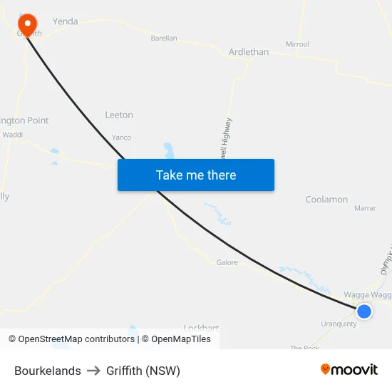 Bourkelands to Griffith (NSW) map