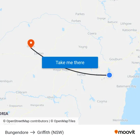 Bungendore to Griffith (NSW) map