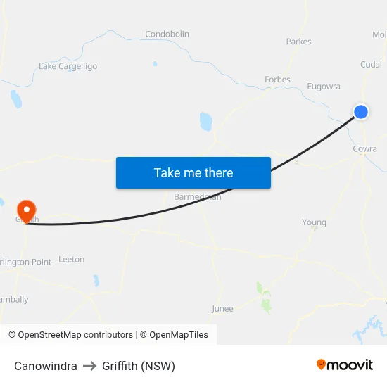 Canowindra to Griffith (NSW) map