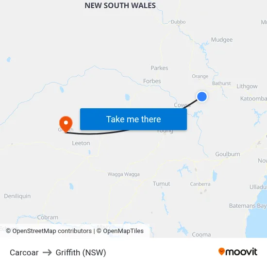 Carcoar to Griffith (NSW) map